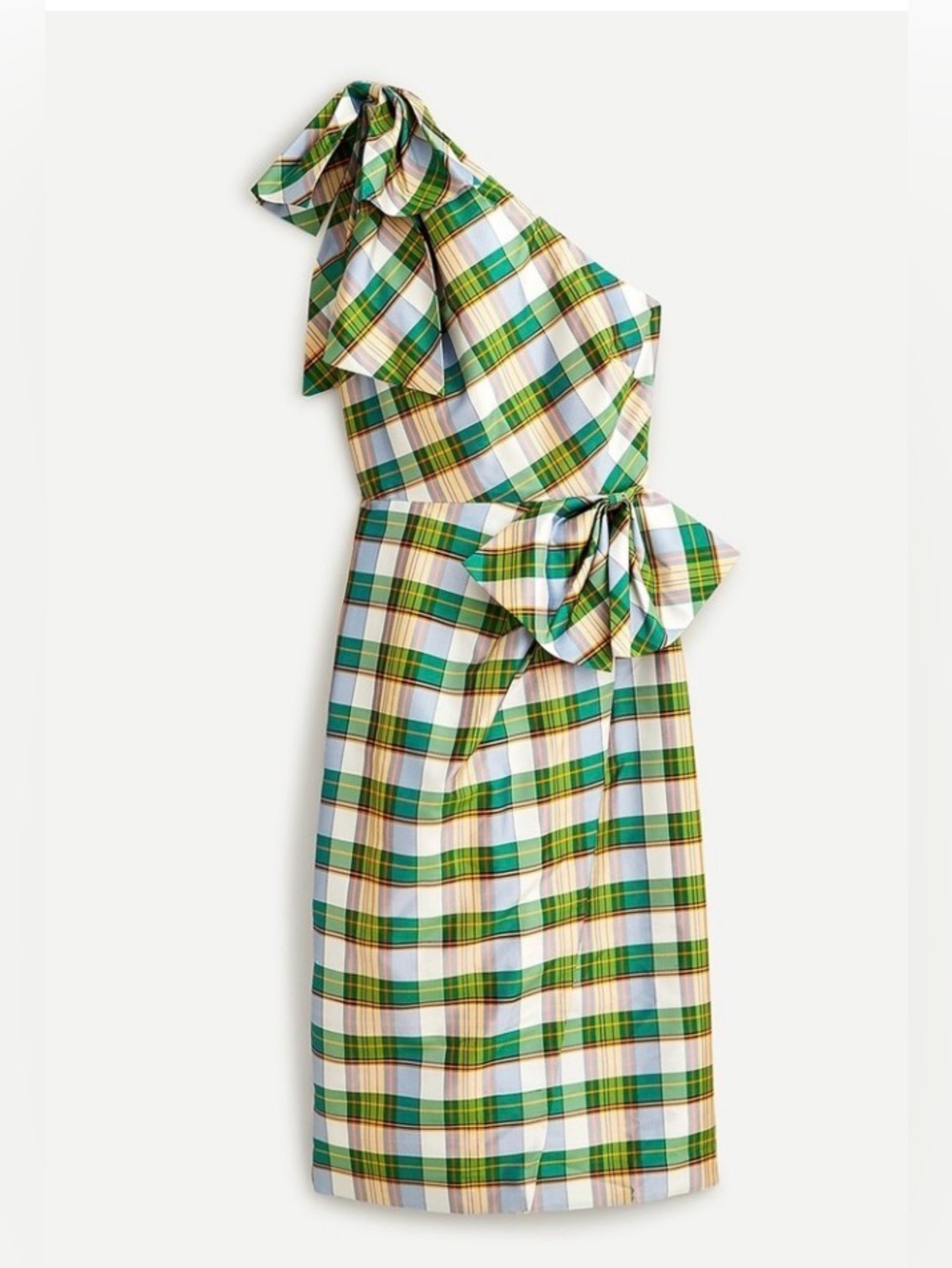 J.Crew one shoulder plaid silk taffeta dress 4 bow dressy wedding cocktail